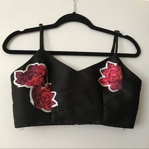 Black Thin Strapped Rose Crop Top!
